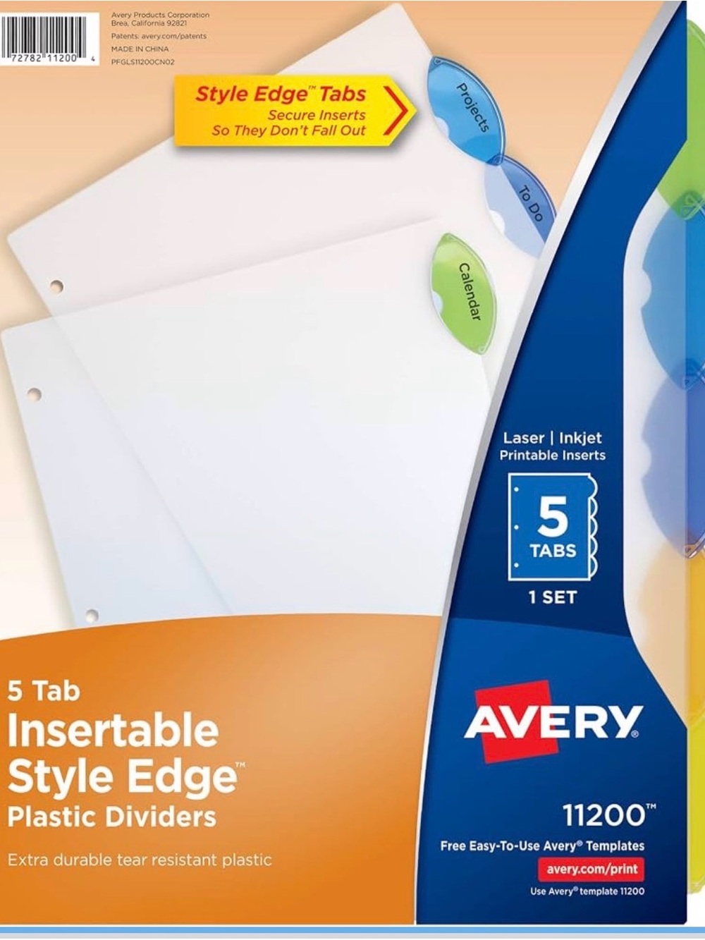 Avery 11200 5 Tab Insertable Style Edge Plastic Dividers Multicolor